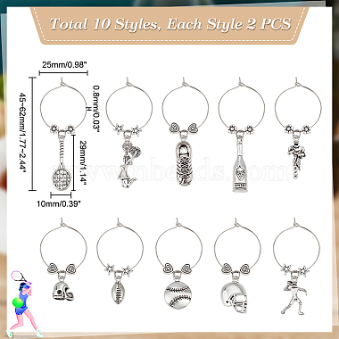 Sports Theme Tibetan Style Alloy Wine Glass Charms(AJEW-AB00120)-2