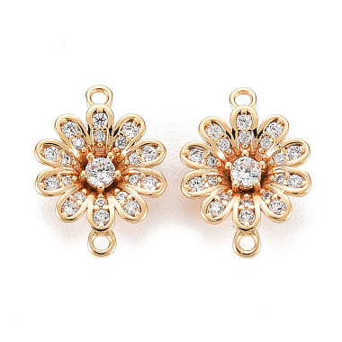 Real 18K Gold Plated Clear Flower Brass+Cubic Zirconia Links