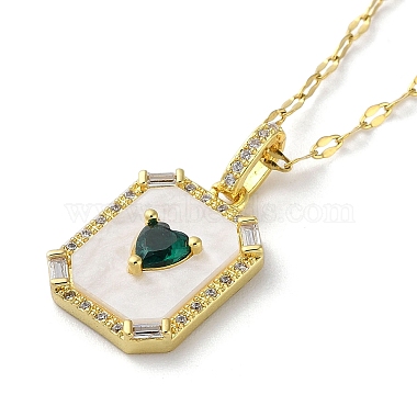 Rectangle with Heart Brass with Rhinestone Pendant Necklaces(NJEW-Z026-05G)-3