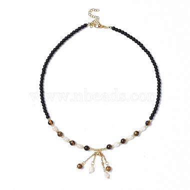 Collier pendentif pompon avec chaînes de perles de verre pour femme(NJEW-F302-03)-2