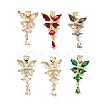 Brass Micro Pave Cubic Zirconia Pendants, with Glass, Butterfly Charms, Cadmium Free & Lead Free, Rack Plating, Long-Lasting Plated, Real 18K Gold Plated, Mixed Color, 25x15x4.5mm, Hole: 3.5x5.5mm(CU-E002-06G)