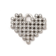 Alloy Crystal Rhinestone Pendants, Heart Charm, Platinum, 17x19.5x2mm, Hole: 3mm(ALRI-K050-06P)