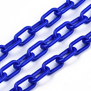 Handmade Opaque Acrylic Paperclip Chains, Drawn Elongated Cable Chains, Blue, 13x7.5x2mm, 19.88 inch(50.5cm)/strand(X-KY-S166-002A)
