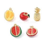 Rack Plating Brass Enamel Pendants, with Jump Ring, Long-Lasting Plated, Real 18K Gold Plated, Cadmium Free & Lead Free, Fruits Charm, Watermelon/Durian/Apple, Mixed Color, 16~17x12~13x7~8mm, Hole: 4mm(KK-G507-04A-G)