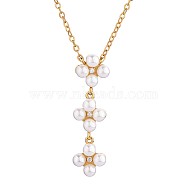Shell Pearl Beads Flower Pendant Necklace for Women, 925 Sterling Silver Charms Necklace Dangle Gifts for Christmas Birthday, Golden, 15.75 inch(40cm)(JN1061A)