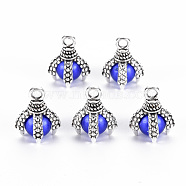 Tibetan Style Alloy Charms, ABS Plastic Imitation Pearl Beads, Cadmium Free & Lead Free, Claw, Blue, 14x11x11mm, Hole: 2mm(PALLOY-S120-249E-RS)