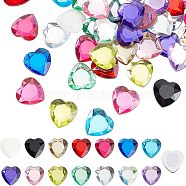 Fingerinspire 60Pcs Extra Large Jewelry Sticker, Acrylic Stick On Cabochon, with Self Adhesive, Heart, Faceted, Mixed Color, 2.5x2.5x0.5cm(TACR-FG0001-13)