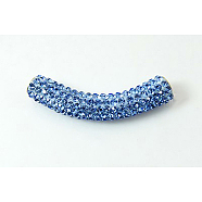 Brass Middle East Rhinestone Beads, Tube, Sapphire, 45~46.5x9mm, Hole: 4mm(RB-C1300-4)
