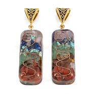 Natural Mixed Gemstone Pendants, with Alloy Findings and Resin, Antique Golden, Rectangle, 60x16.5x11mm, Hole: 8.5x4.5mm(PALLOY-P251-01AG)