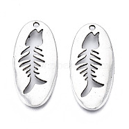 Tibetan Style Alloy Pendants, Cadmium Free & Lead Free, Oval with Fish Bone, Antique Silver, 29.5x14x2mm, Hole: 1.4mm, about 460pcs/1000g(TIBEP-N008-118)