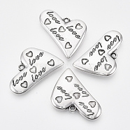 CCB Plastic Pendants, Heart with Word Love, Antique Silver, 32.5x38x5.5mm, Hole: 2.5mm, about 137pcs/500g(CCB-T010-25AS)