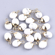 Electroplate Natural Howlite Charms, with Iron Findings, Faceted, Oval, Golden, 14~15x8x5~5.5mm, Hole: 1.8mm(X-G-S344-09F)