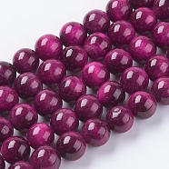 Natural Tiger Eye Beads Strands, Dyed & Heated, Round, Medium Violet Red, 8mm, Hole: 1mm, about 48pcs/strand, 15.75 inch(G-G544-8mm-02)