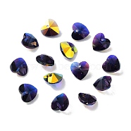 Electroplate Glass Charms, AB Color Plated, Faceted Heart, Midnight Blue, 10x10x5~5.5mm, Hole: 1~1.2mm(GGLA-Z002-02D)