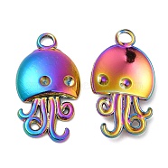 304 Stainless Steel Pendant Rhinestone Settings, Octopus Charm, Rainbow Color, 24x13x3mm, Hole: 3mm, Fit for rhinestone: 2mm(STAS-Z041-20RC)