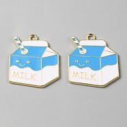 Alloy Enamel Pendants, Light Gold, Boxed Milk, Light Sky Blue, 2.7x2.35x0.1cm, Hole: 2mm(ENAM-CJC0010-31B)