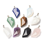 Mixed Gemstone Pendants, Lover Half Heart Stone Faceted Charms with Platinum Brass Snap on Bails, 39x21x8.5mm, Hole: 4x3.5mm(G-P445-D)