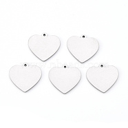 201 Stainless Steel Charms, Laser Cut, Stamping Blank Tag, Heart, Stainless Steel Color, 15x15x1mm, Hole: 1.2mm(STAS-N092-72)