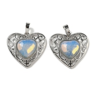 Opalite Peach Love Heart Pendants, Rack Plating Brass Hollow Heart Charms, Cadmium Free & Lead Free, 29.5x30.5x7.5mm, Hole: 7.5x5mm(G-G158-01V)