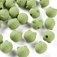 Acrylic Beads, Rubberized Style, Half Drilled, Bear, Yellow Green, 15.5x16x15mm, Hole: 3.5mm(OACR-S039-06-83)
