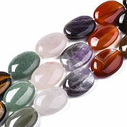 Natural Green Aventurine & Rose Quartz & Red Agate & Tiger Eye & Amethyst Beads Strands, Oval, 24~25x17~18x7~9mm, Hole: 1.2mm, about 16pcs/strand, 15.35 inch(39cm)(G-S364-095)