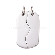 Blank 304 Stainless Steel Split Pendants, with Jump Rings, Rectangle, Stainless Steel Color, 37x22x2.5mm, Hole: 6.5mm(STAS-D188-01P)