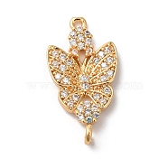 Brass Micro Pave Cubic Zirconia Connector Charms, Butterfly Links, Golden, Clear, 27x14x2.5mm, Hole: 1.5mm(KK-C062-053G-01)