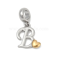 Brass European Dangle Charms, Heart Letter Large Hole Pendants, Platinum & Golden, Letter B, 25.5~30.5mm, Hole: 6mm(KK-Z097-01B-GP)