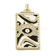 Brass Micro Pave Cubic Zirconia Pendants with Enamel, 
Rectangle with Evil Eye, Black, 42.5x21.5x4mm, Hole: 4x2.5mm(KK-H458-06G-02)