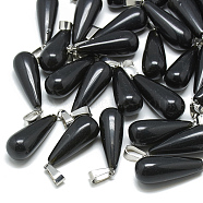 Dyed Natural Black Agate Pendants, with Stainless Steel Snap On Bails, Teardrop, 28~30x10~12mm, Hole: 6x4mm(X-G-T081-07)