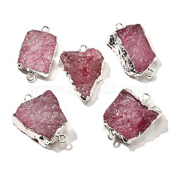 Raw Rough Natural Dyed Quartz Crystal Links Connector Charms, with Brass Findings, Nuggets, Silver Color Plated, Flamingo, 30.5~37.5x15~25x7.5~13mm, Hole: 2.5mm(G-K189-04S-02)