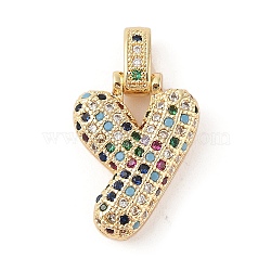 Brass Micro Pave Cubic Zirconia Pendants, Real 18K Gold Plated, Letter Y, 23x17x6mm, Hole: 5x3mm(ZIRC-P121-01G-Y)