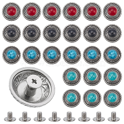 WADORN 24 Sets 4 Colors Zinc Alloy Buttons, with Synthetic Turquoise and Iron Screws, for Purse, Bags, Leather Crafts Decoration, Flat Round, Mixed Color, 20x9.5mm, Hole: 2.5mm, 6 sets/color(BUTT-WR0001-04B)