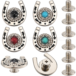 8 Sets 4 Colors Zinc Alloy & Resin Coin Screw Rivet, DIY Leather Craft Nail, Horse Shoes with Arrow, Mixed Color, 21x19.5mm & 7x4x3mm,  2 sets/color(FIND-CP0001-89)