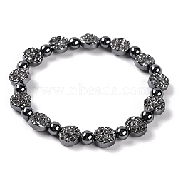 Round & Flat Round Synthetic Non-magnetic Hematite Beaded Stretch Bracelets for Women, Inner Diameter: 2-1/4 inch(5.7cm)(BJEW-Q345-08)