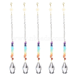 Glass Teardrop Chandelier Pendant Decorations, Hanging Suncatchers, Chakra Gemstone Chips and Quartz Crystal Beads Chain for Home Office Garden Decoration, Golden, 218mm(HJEW-JM00856)