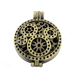 Romantic Valentines Day Ideas for Wife with Your Photo Tibetan Style Diffuser Locket Pendants, Grade A, Lead Free & Nickel Free, Hollow, Flat Round, Antique Bronze, 44x33x9mm, Hole: 6x4mm, Tray: 30mm(TIBEP-A24733-AB-FF)
