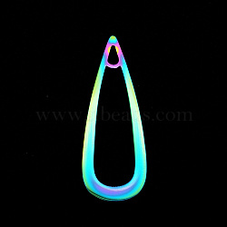 201 Stainless Steel Pendants, Teardrop Charm, Laser Cut, Rainbow Color, 29x11x1mm, Hole: 1.8mm(STAS-R111-LA674)