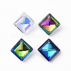 Electroplate Glass Charms, Silver Plated Bottom, Faceted, Rhombus, Mixed Color, 13x13x5mm, Hole: 1mm, about 45pcs/board, 5board/box(EGLA-N006-021B-1)