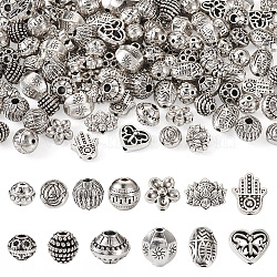 Pandahall 130Pcs 13 Styles Tibetan Style Alloy Beads, Mixed Shapes, Antique Silver, 7.5~12x6.5~10x4~6.5mm, Hole: 1.4~1.6mm, 10pcs/style(FIND-TA0002-75)