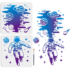 US 1 Set Space Theme PET Hollow Out Drawing Painting Stencils, with 1Pc Art Paint Brushes, for DIY Scrapbook, Photo Album, Spaceman, 300x300mm, 2pcs/set(DIY-MA0003-93A)