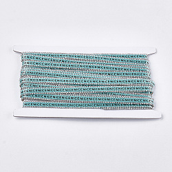 Satin Ribbon and Two Rows Rhinestone(Hot Melt Adhesive On The Back), with Polyester Ribbons, Hotfix Rhinestone, Pale Turquoise, 12x1.5mm, about 10yards/Card(9.144m/card)(OCOR-S114-01C)