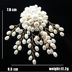 Handmade Plastic Imitation Pearl Alloy Flower Brooch, Light Gold, 85x78mm(PW-WG92375-03)