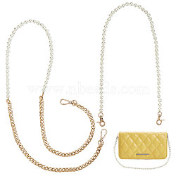 PandaHall Elite Aluminium Bag Strap, with ABS Plastic Imitation Pearl Bag Strap Chains, Alloy Split Key Rings, Golden, 1550mm, 1pc(FIND-PH0001-97)