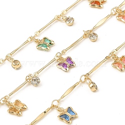 Rack Plating Brass Bar Link Chains, with Butterfly Glass Charms, Long-Lasting Plated, Soldered, with Spool, Light Gold, link: 14x2x1mm, about 32.81 Feet(10m)/Roll(CHC-A007-16KCG)