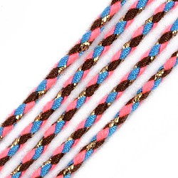 Tri-color Polyester Braided Cords, with Gold Metallic Thread, for Braided Jewelry Friendship Bracelet Making, Deep Pink, 2mm, about 100yard/bundle(91.44m/bundle)(OCOR-T015-B05)