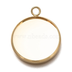 304 Stainless Steel Pendant Cabochon Settings, Plain Edge Bezel Cups, Flat Round, Real 18K Gold Plated, Tray: 18mm, 24.5x20x2mm, Hole: 2.5mm(X-STAS-Z030-01D-G)