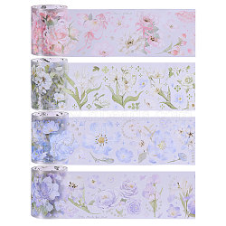 4Pcs 4 Colors PET Decorative Stickers, Decorative Sealing Stickers for Gifts, Flower, Mixed Color, 50mm, 2m/pc, 1pc/color(DIY-PH0032-40)