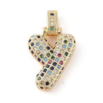 Brass Micro Pave Cubic Zirconia Pendants, Real 18K Gold Plated, Letter Y, 23x17x6mm, Hole: 5x3mm