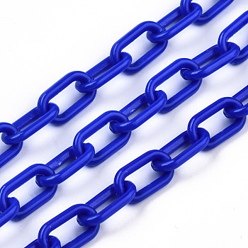 Handmade Opaque Acrylic Paperclip Chains, Drawn Elongated Cable Chains, Blue, 13x7.5x2mm, 19.88 inch(50.5cm)/strand